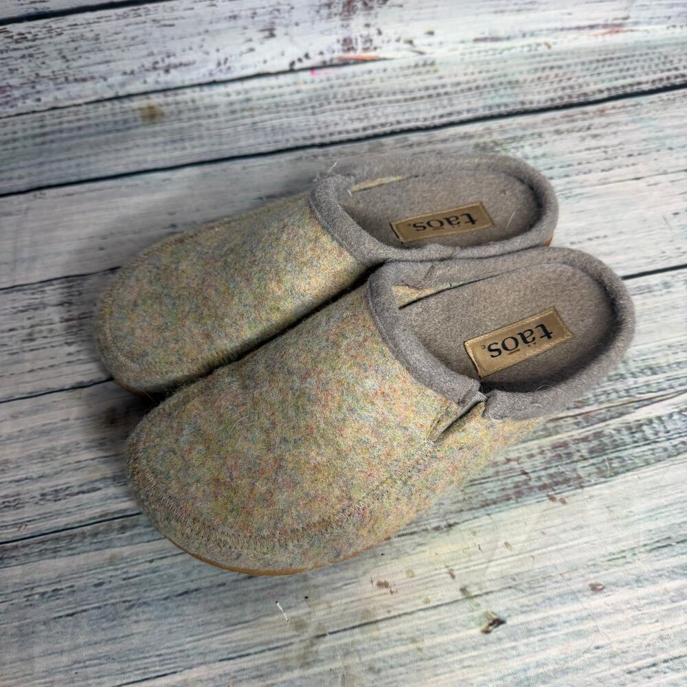 Taos Wool Felt Clog Slippers Women 37 Gray Multicolor Rubber Sole Slip On US 7